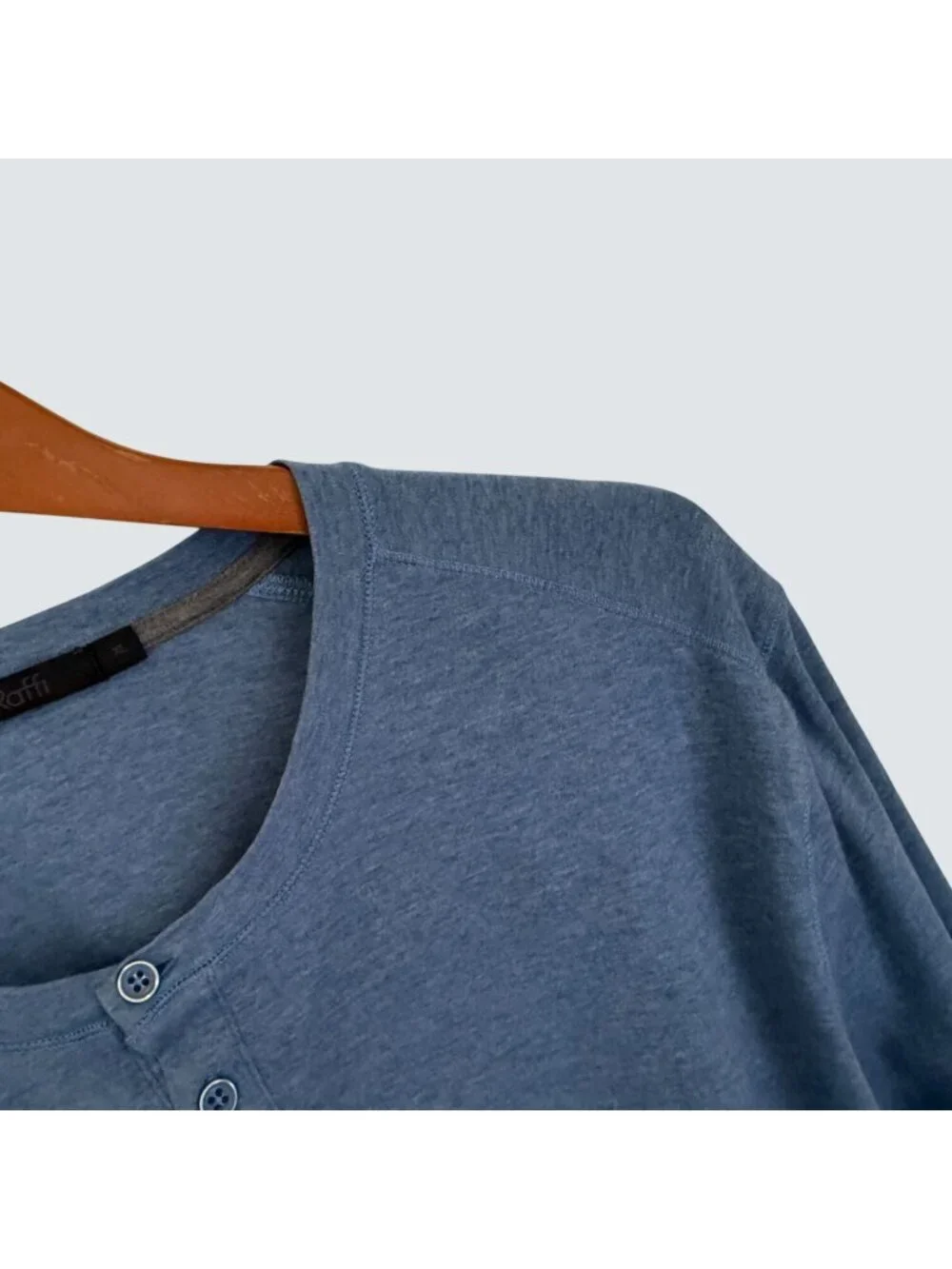 Raffi Mens Blue Long-Sleeve Cotton Henley Shirt XL Casual Lightweight Comfortabl